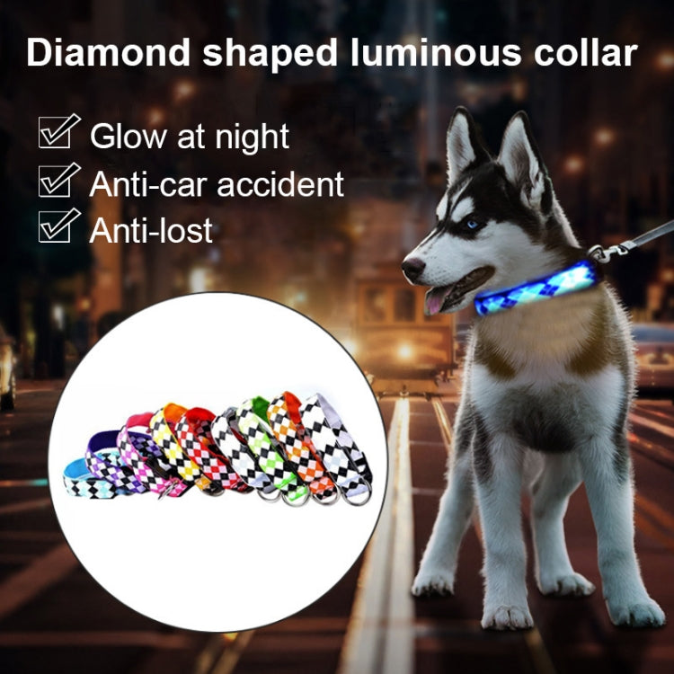Plaid Pattern Rechargeable LED Glow Light Leads Pet Dog Collar for Small Medium Dogs, Size:L(Yellow)