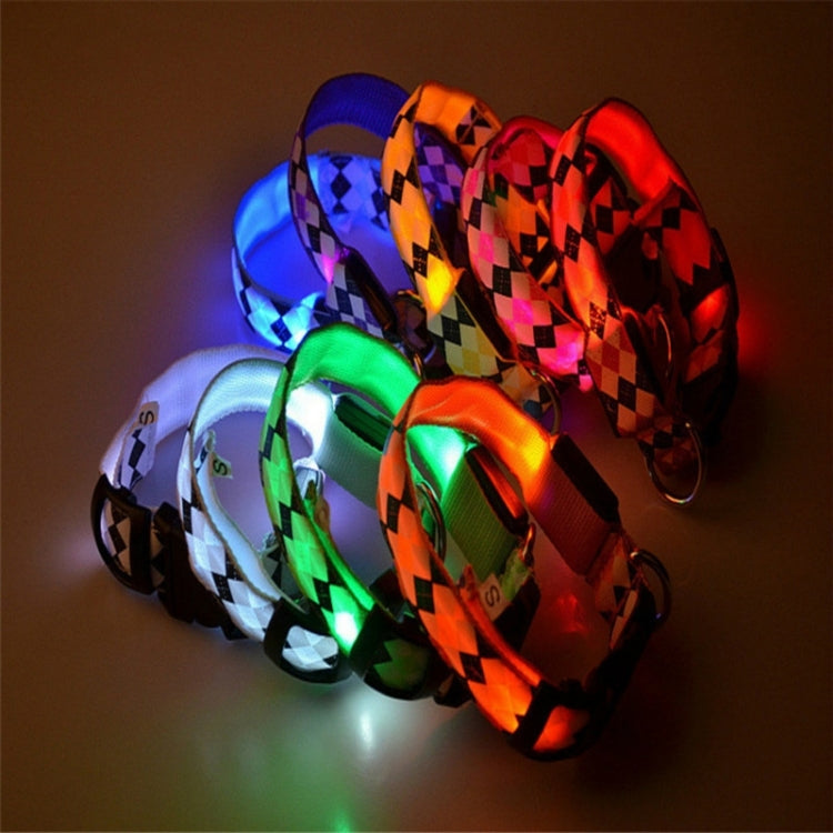 Plaid Pattern Rechargeable LED Glow Light Leads Pet Dog Collar for Small Medium Dogs, Size:XL(Pink)