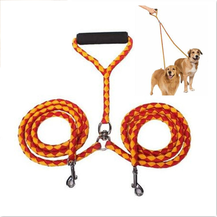 Double Dog Leashes Anti-winding Pet Traction Rope, Size:1.4m(Red Yellow)