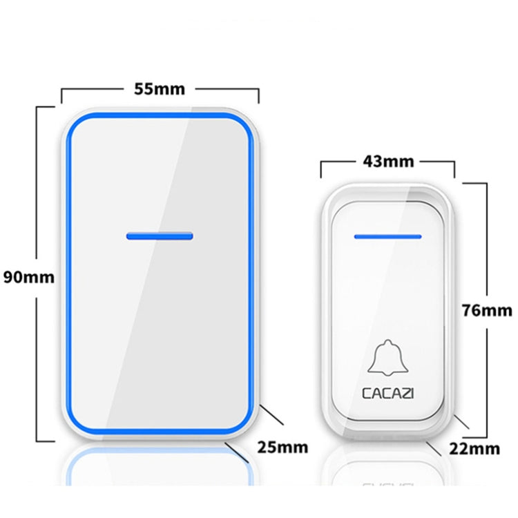 CACAZI A68-2 One to Two Wireless Remote Control Electronic Doorbell Home Smart Digital Wireless Doorbell, Style:US Plug(White)