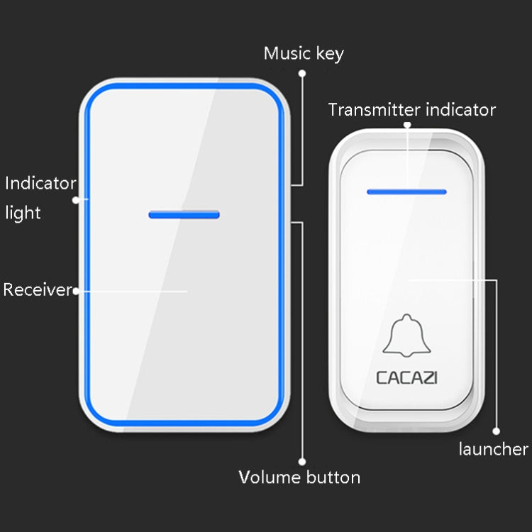 CACAZI A68-2 One to Two Wireless Remote Control Electronic Doorbell Home Smart Digital Wireless Doorbell, Style:US Plug(Black)
