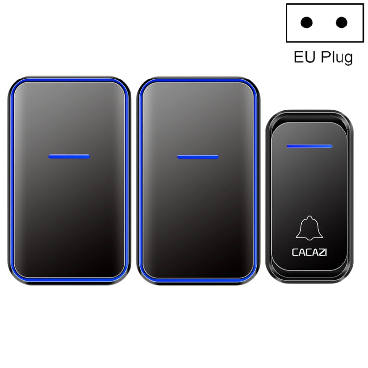 CACAZI A68-2 One to Two Wireless Remote Control Electronic Doorbell Home Smart Digital Wireless Doorbell, Style:EU Plug(Black)