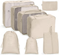 8 In 1 Beam Mouth Travel Storage Bag Set Folding Storage Bag( Beige)