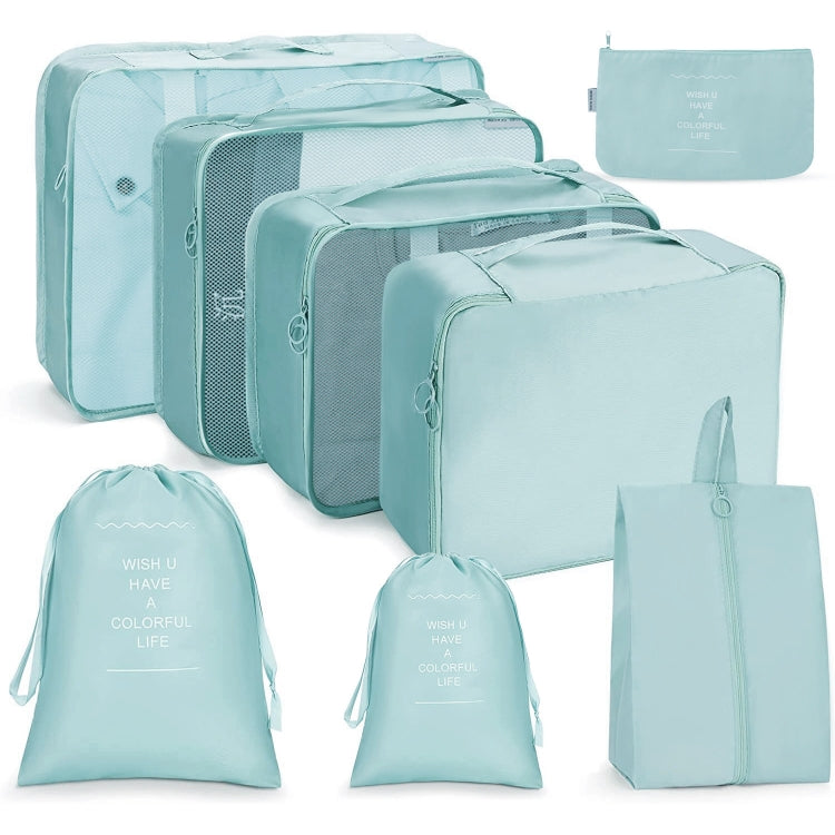8 In 1 Beam Mouth Travel Storage Bag Set Folding Storage Bag( Lake Blue)