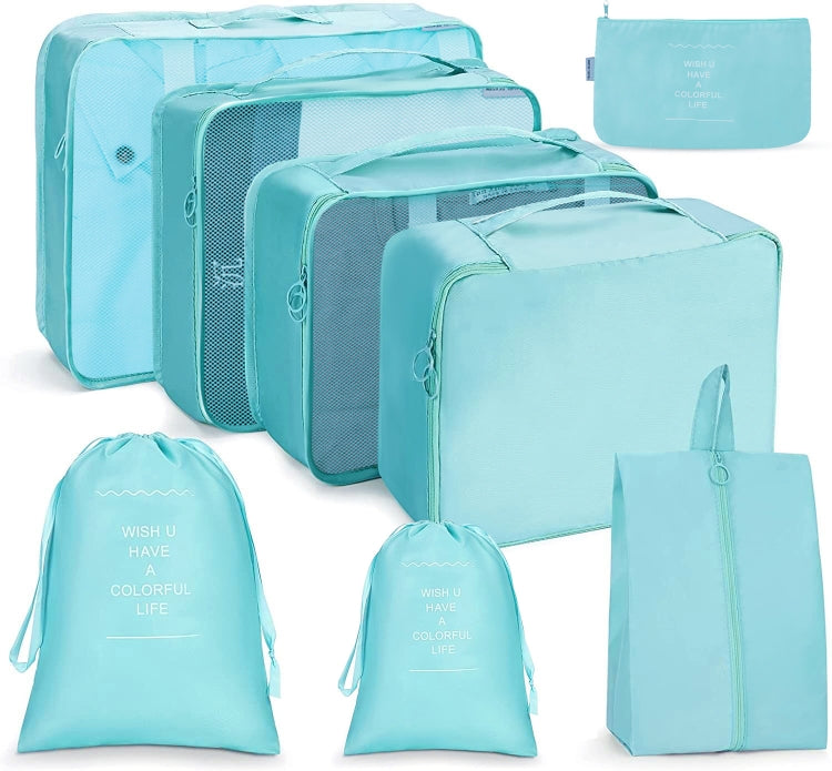 8 In 1 Beam Mouth Travel Storage Bag Set Folding Storage Bag(Bright Blue)