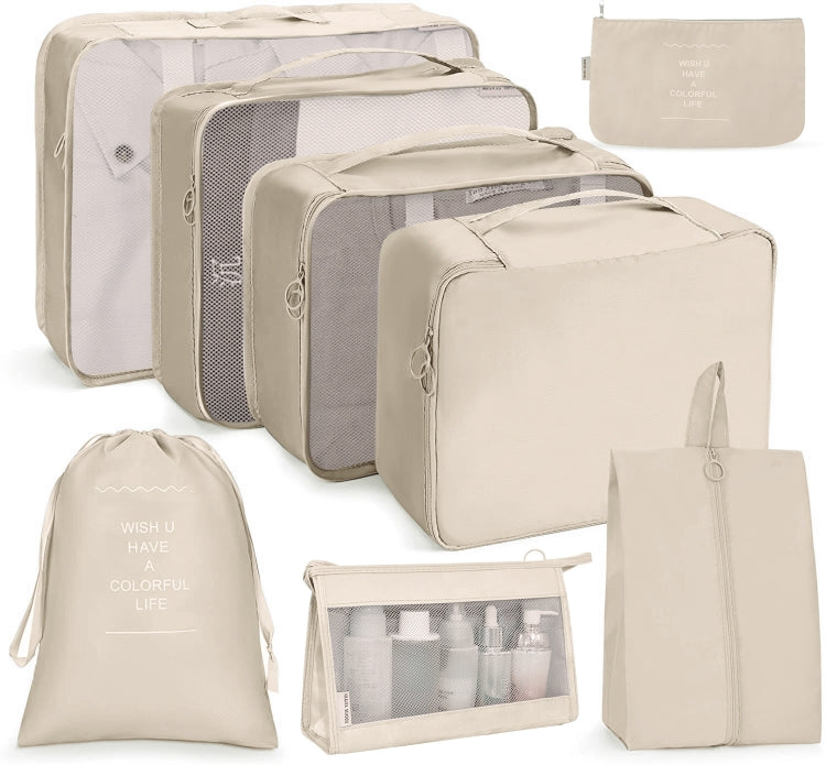 8 In 1 Cosmetic Bag Travel Storage Bag Set Folding Storage Bag( Beige)