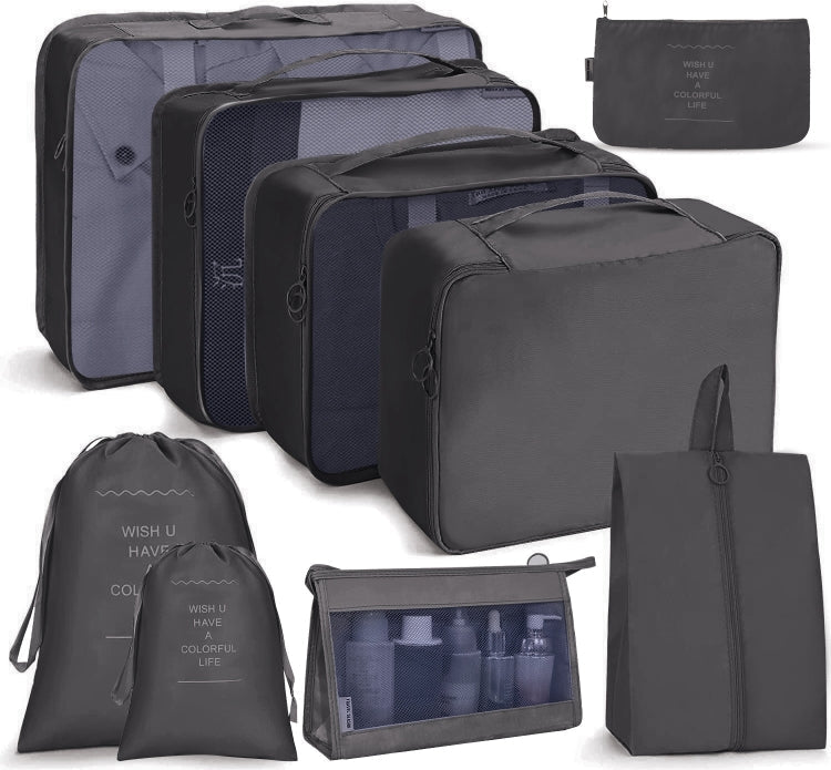 9 In 1 Cosmetic Bag Travel Storage Bag Set Folding Storage Bag( Black)