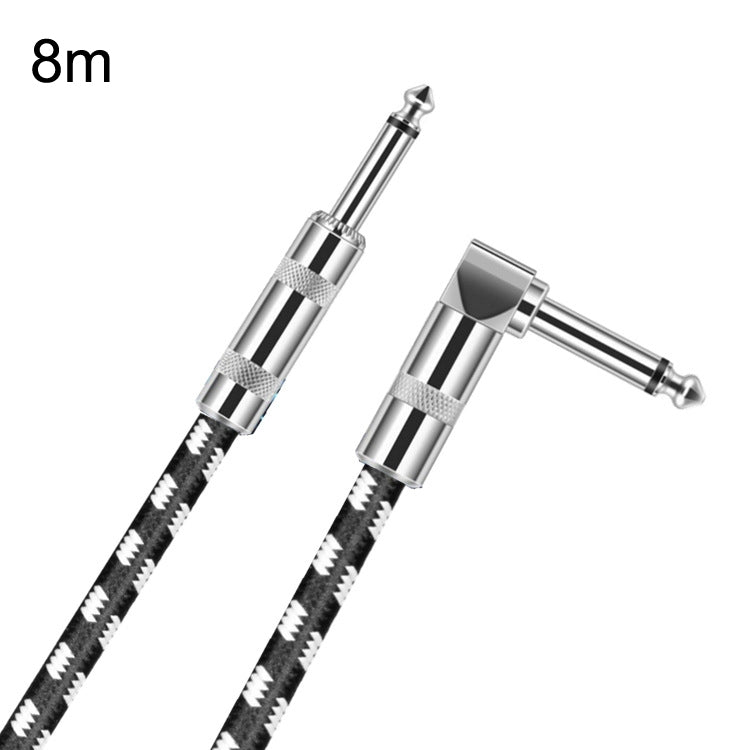 8m 1 Straight Head +1 Elbow Head 6.35mm Guitar Cable Oxygen-Free Copper Core TS Large Two-core Cable