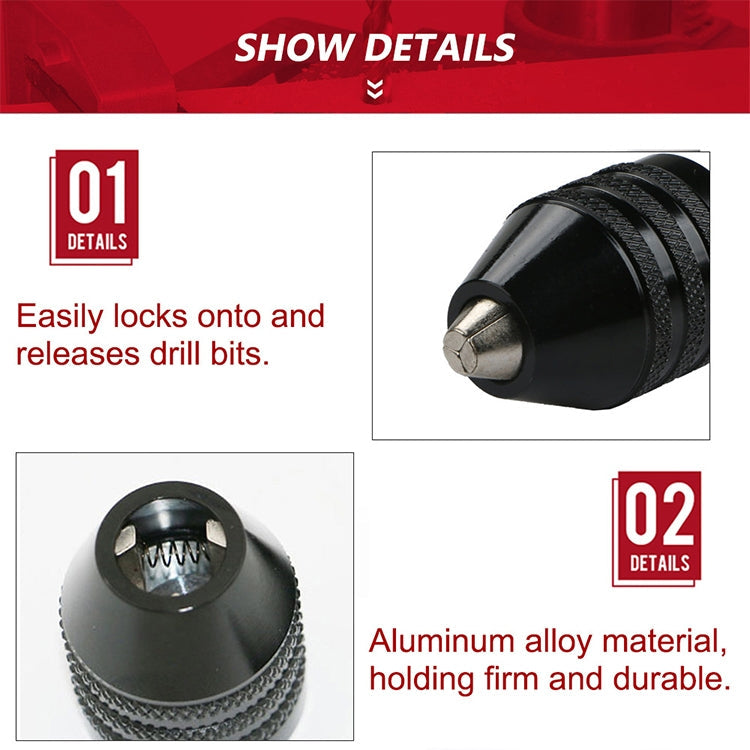 Hex Shank Mini Drill Chuck Conversion Three Jaw Chuck Power Tool, Model:Hex Shank Black Chuck (0.8-8mm)A