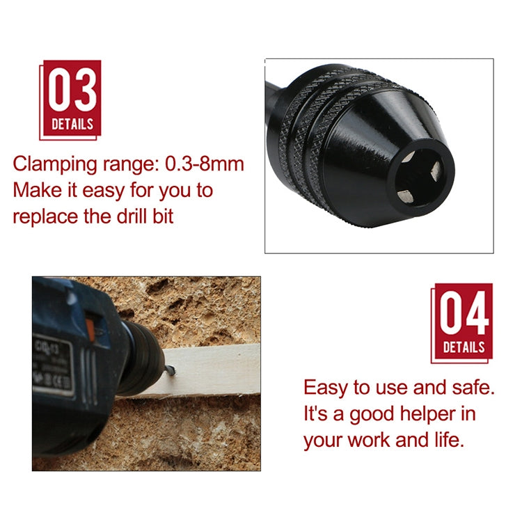 Hex Shank Mini Drill Chuck Conversion Three Jaw Chuck Power Tool, Model:Hex Shank Black Chuck (0.8-8mm)A