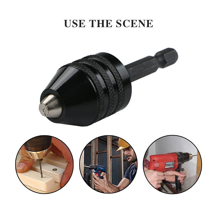 Hex Shank Mini Drill Chuck Conversion Three Jaw Chuck Power Tool, Model:Hex Shank Black Chuck (0.8-8mm)A