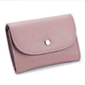 Short Mini Slim Top-grain Leather Wallet Card Bag Zip Coin Pocket(Pink)