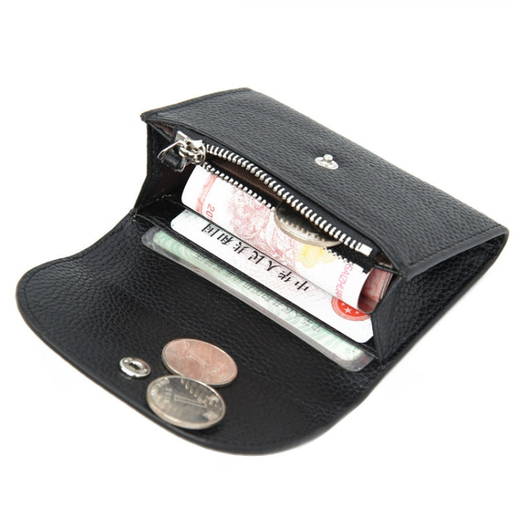Short Mini Slim Top-grain Leather Wallet Card Bag Zip Coin Pocket(Pink)