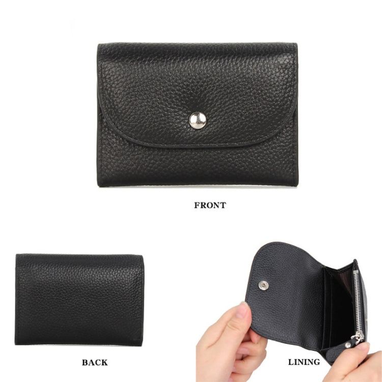 Short Mini Slim Top-grain Leather Wallet Card Bag Zip Coin Pocket(Pink)