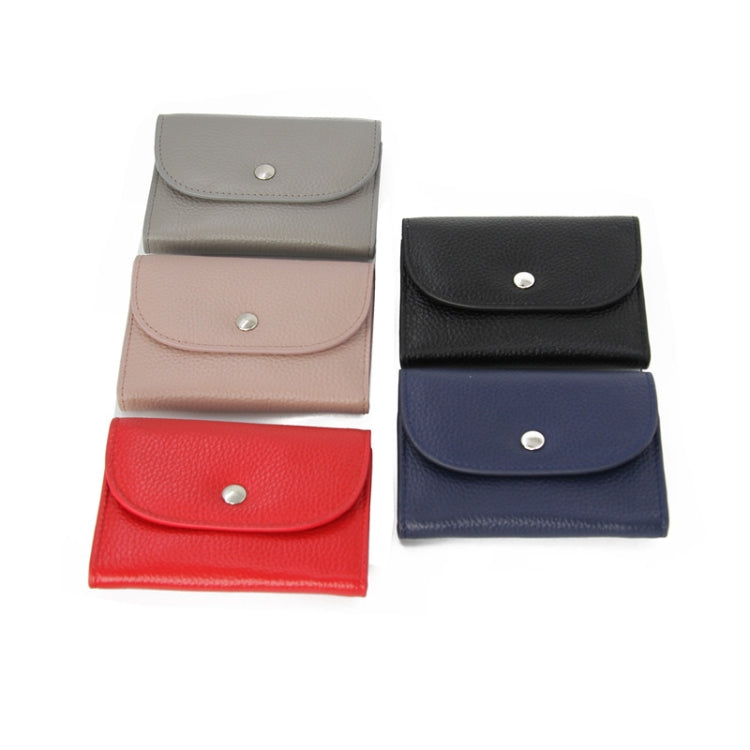Short Mini Slim Top-grain Leather Wallet Card Bag Zip Coin Pocket(Pink)