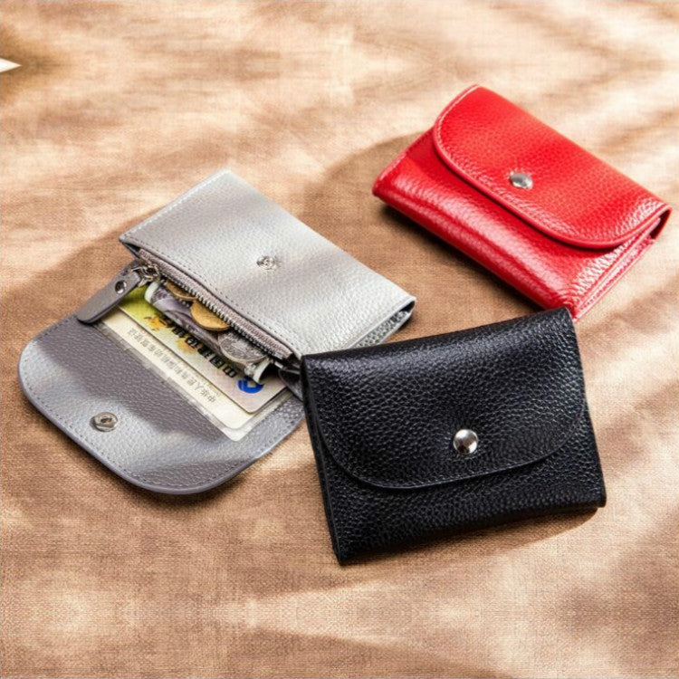 Short Mini Slim Top-grain Leather Wallet Card Bag Zip Coin Pocket(Pink)