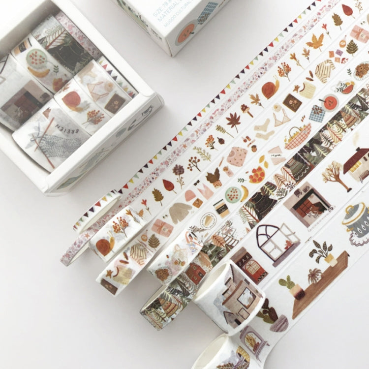 8 Roll / Box Paper Tape Basic Handbook Material Set Small Fresh Girl DIY Decorative Tape Antique Hand Account Sticker(Life)