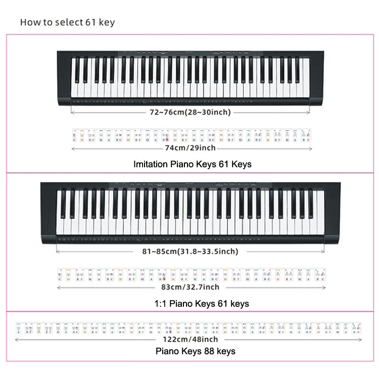 Children Beginner Piano Keyboard Color Stickers Musical Instrument Accessories, Style: Piano Keys 61 keys