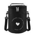 Round Lunch Bag Insulated Lunch Box Foldable & Portable Lunch Tote L(Black)