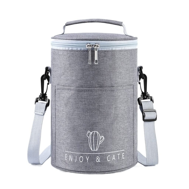 Round Lunch Bag Insulated Lunch Box Foldable & Portable Lunch Tote M(Light Gray)