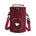 Round Lunch Bag Insulated Lunch Box Foldable & Portable Lunch Tote M(Wine Red)