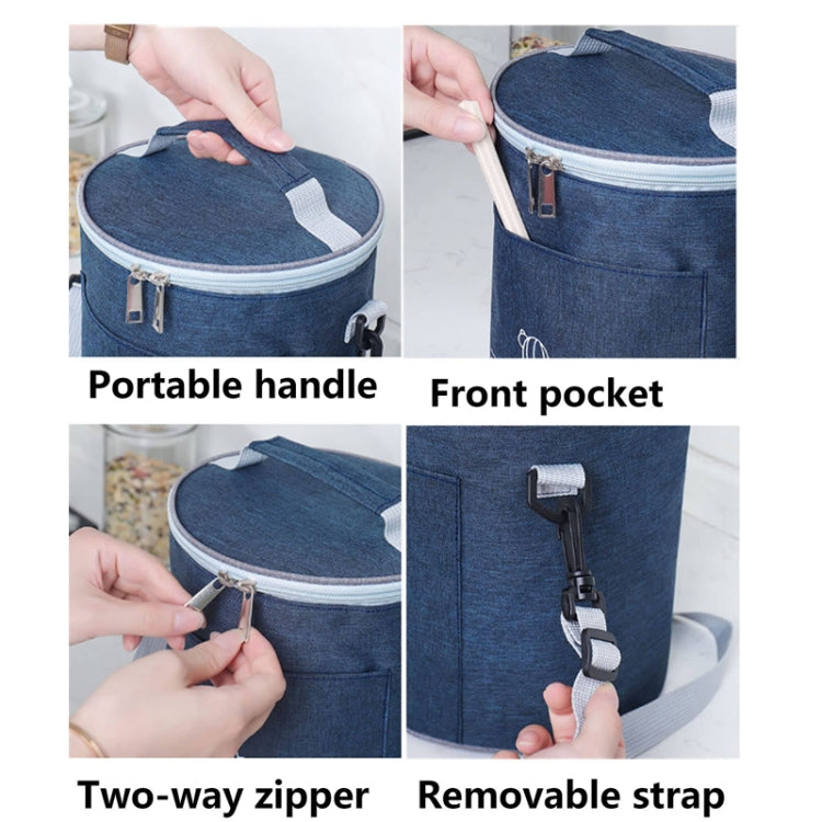 Round Lunch Bag Insulated Lunch Box Foldable & Portable Lunch Tote M(Light Gray)