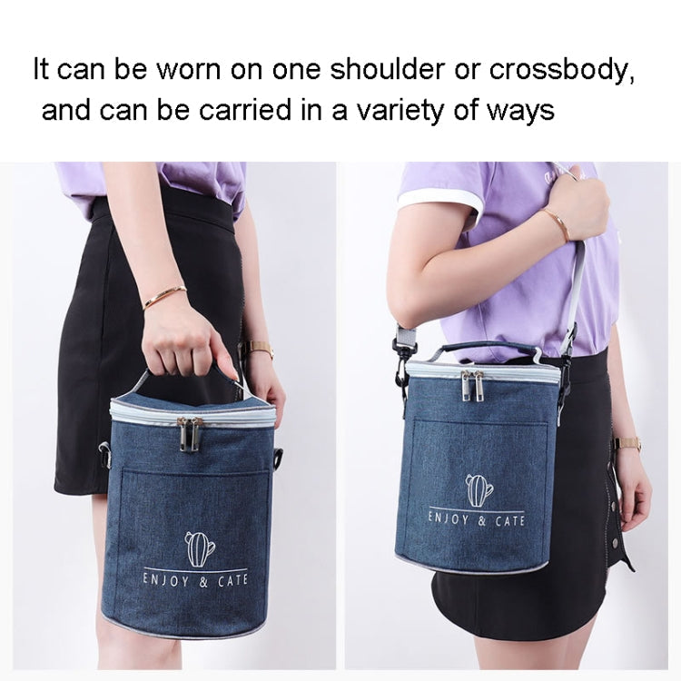 Round Lunch Bag Insulated Lunch Box Foldable & Portable Lunch Tote M(Light Gray)