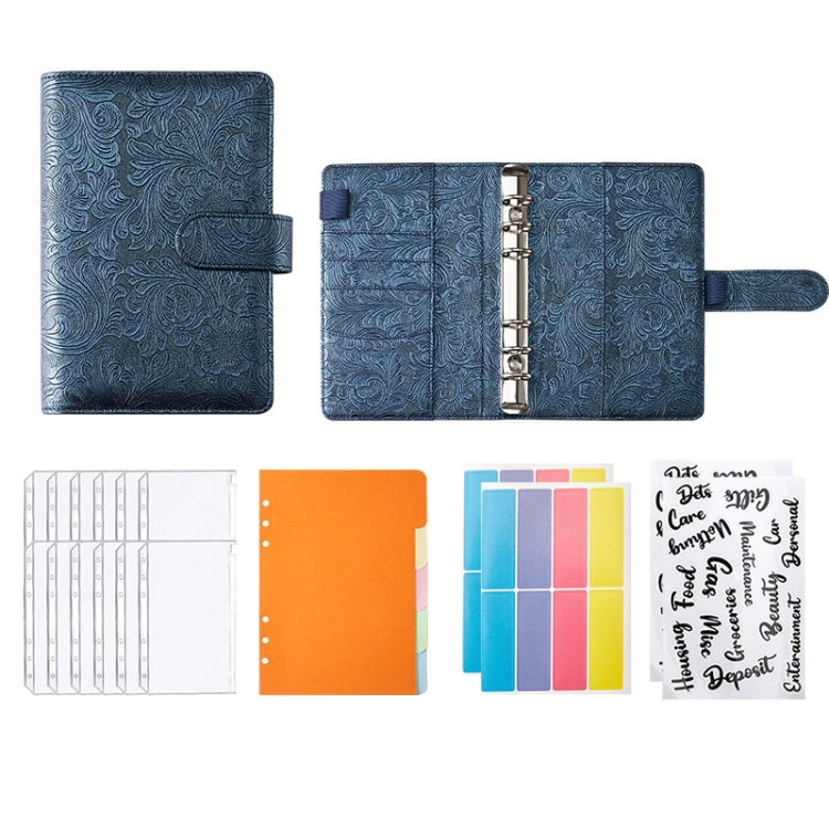 A6 YMX-007 PU Leather Budget Binder Notebook Embossed Model Handbook(Dark Blue)