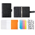 A6 YMX-007 PU Leather Budget Binder Notebook Embossed Model Handbook(Dark Black)