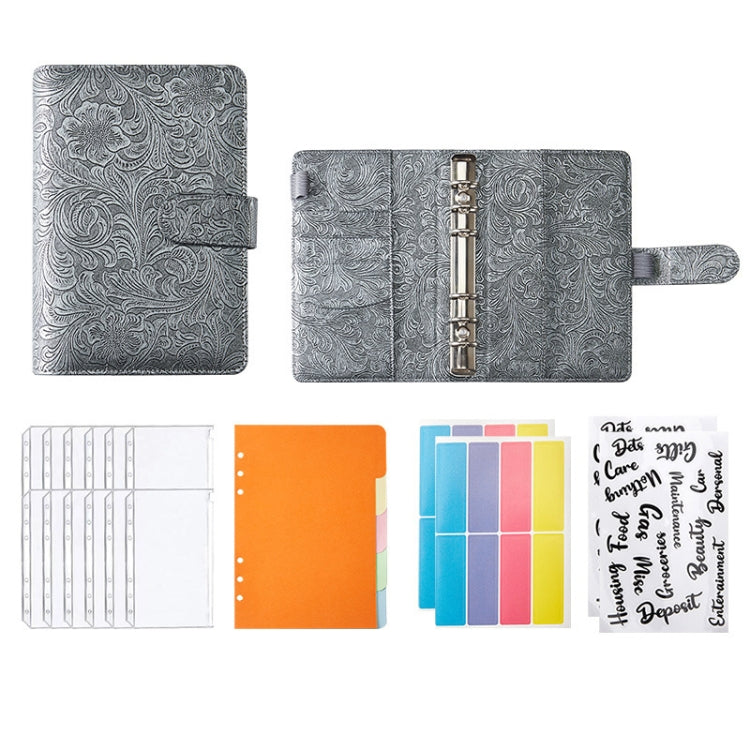A5 YMX-007 PU Leather Budget Binder Notebook Embossed Model Handbook(Gray)