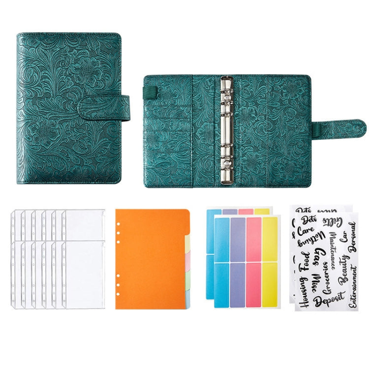 A5 YMX-007 PU Leather Budget Binder Notebook Embossed Model Handbook(Dark Green)