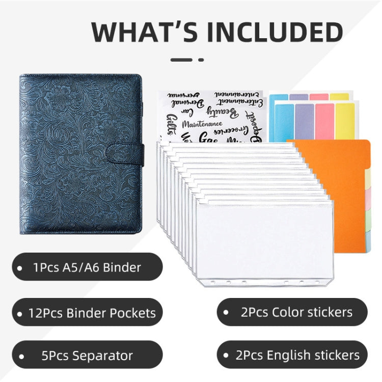 A5 YMX-007 PU Leather Budget Binder Notebook Embossed Model Handbook(Dark Blue)