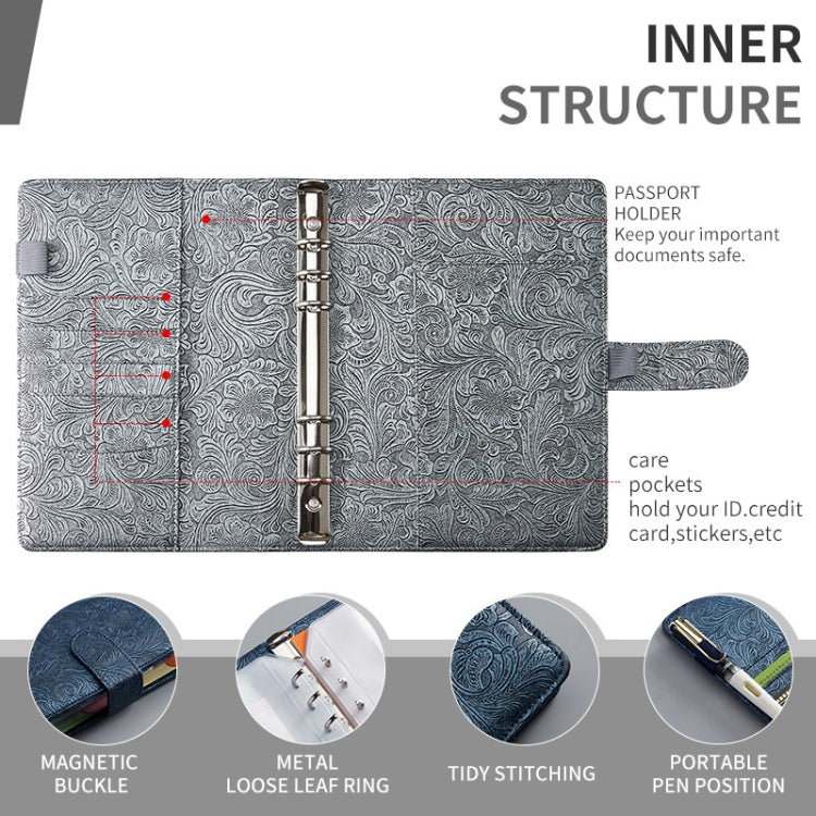 A5 YMX-007 PU Leather Budget Binder Notebook Embossed Model Handbook(Dark Black)