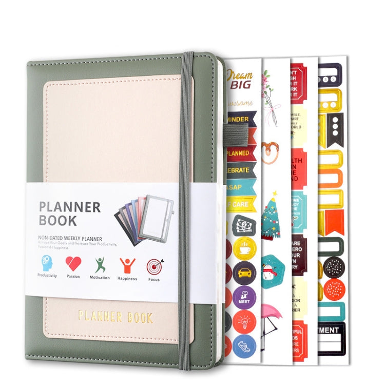 YMX-018 A5 Weekly Plan Monthly Plan Book Self-Regulation Strap Notebook With Stickers(Green)