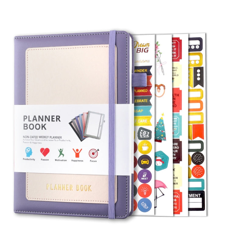 YMX-018 A5 Weekly Plan Monthly Plan Book Self-Regulation Strap Notebook With Stickers(Purple)