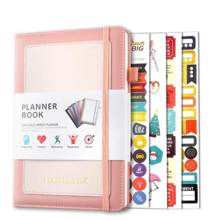 YMX-018 A5 Weekly Plan Monthly Plan Book Self-Regulation Strap Notebook With Stickers(Pink)