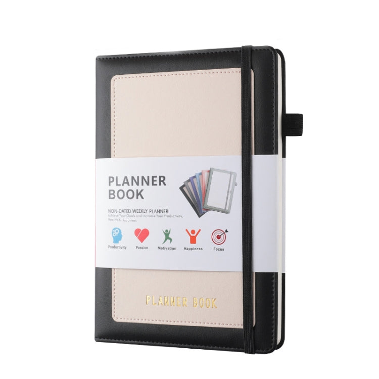 YMX-018 A5 Weekly Plan Monthly Plan Book Self-Regulation Strap Notebook Without Sticker(Black)