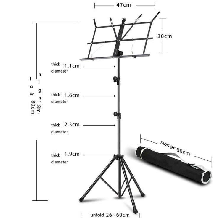 Portable Folding  Lifted and Thickened Piano Stand Guzheng Guitar Home Music Stand(Black)