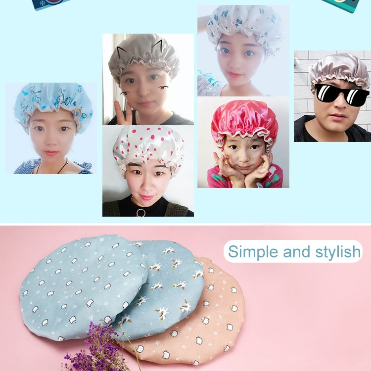 Thick Waterproof Bath Hat Double Layer Shower Hair Cover Women Supplies Shower Caps, Size:28cm(Pink Dot)