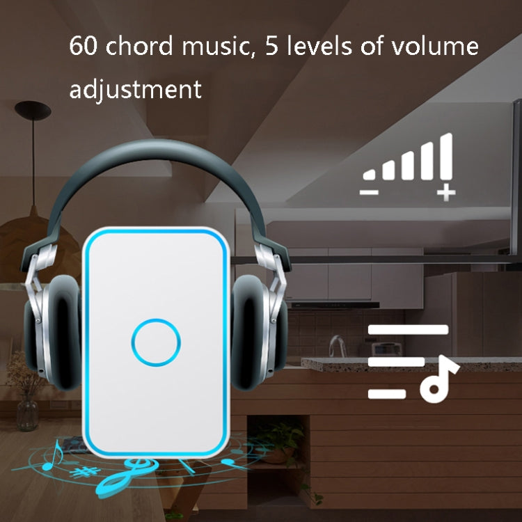 CACAZI A78 Long-Distance Wireless Doorbell Intelligent Remote Control Electronic Doorbell, Style:US Plug(Bright White)
