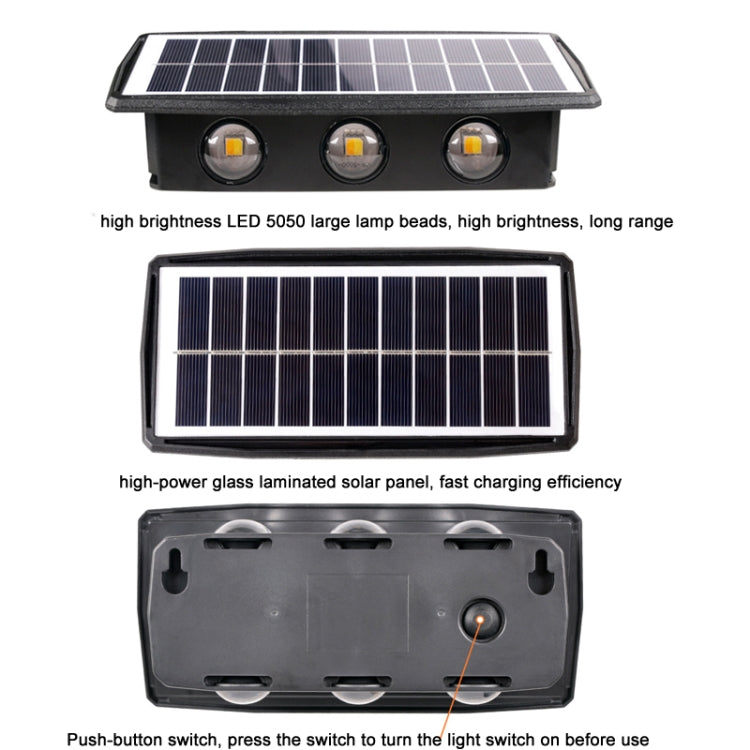 6LED Solar Wall Lamp Outdoor Waterproof Up And Down Double-headed Spotlights(White Light)
