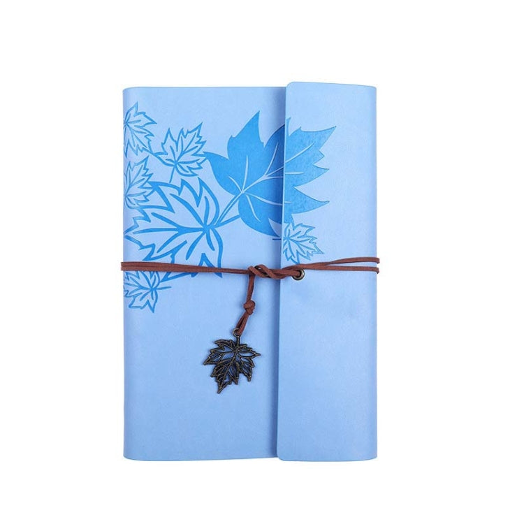 A6 PU Maple Retro Straps Handbook Loose-leaf Notebook(Light Blue)
