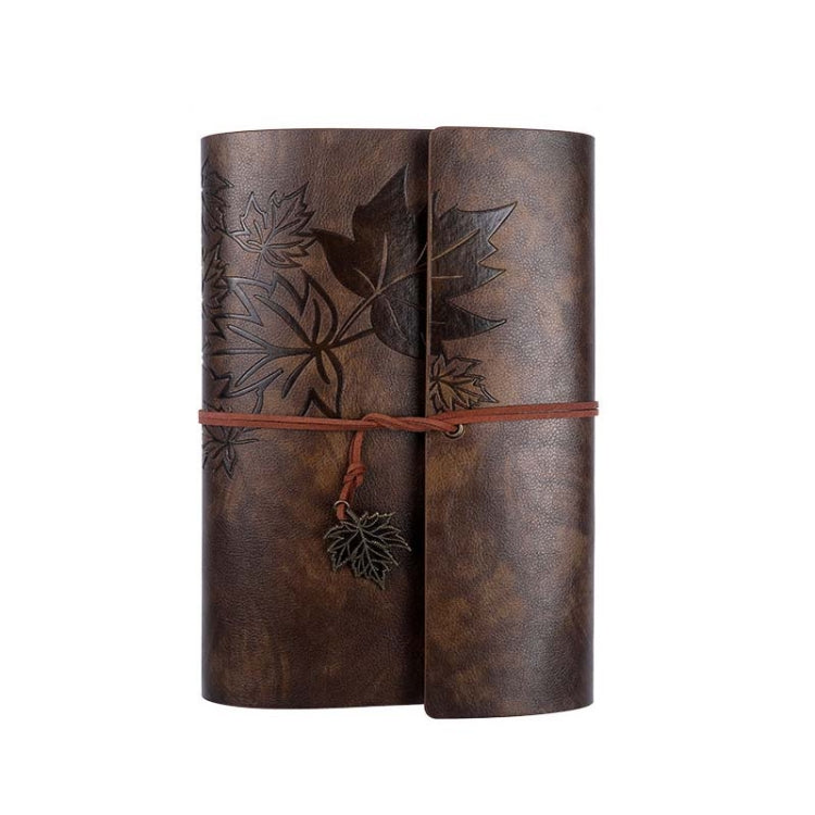 A6 PU Maple Retro Straps Handbook Loose-leaf Notebook(Dark Brown)
