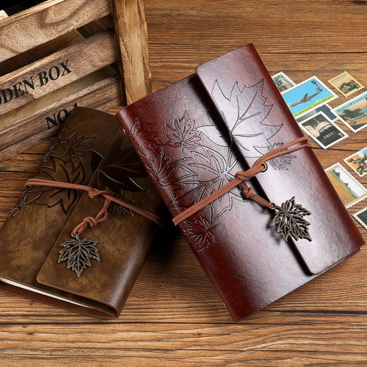 A6 PU Maple Retro Straps Handbook Loose-leaf Notebook(Pink)