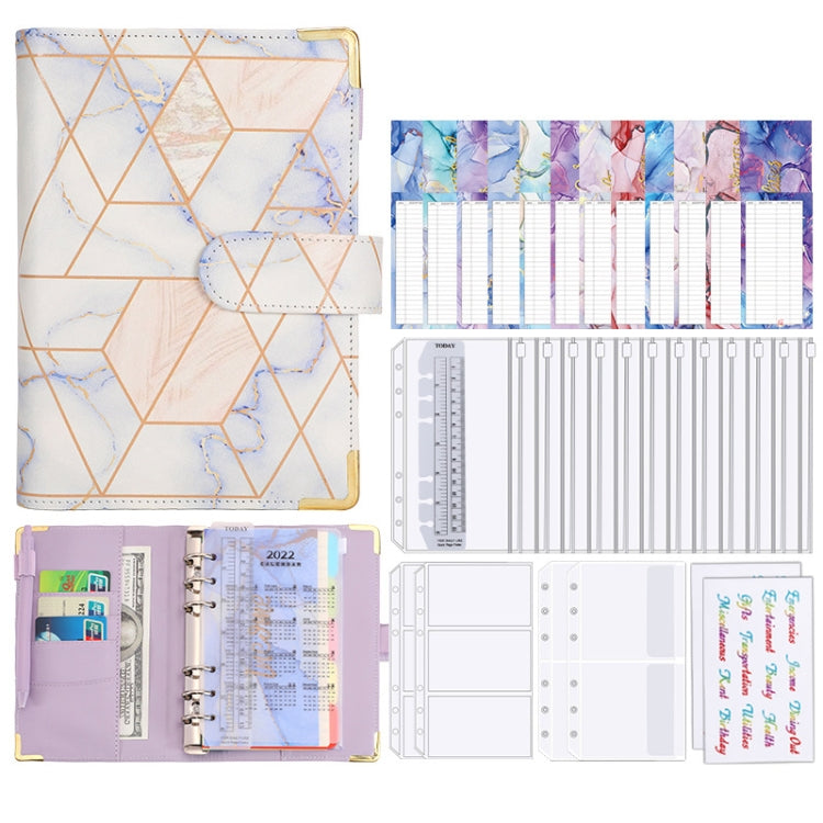 A6 Loose-leaf Notebook Budget Book Marbled Handbook,Style: Basic Model(Blue)