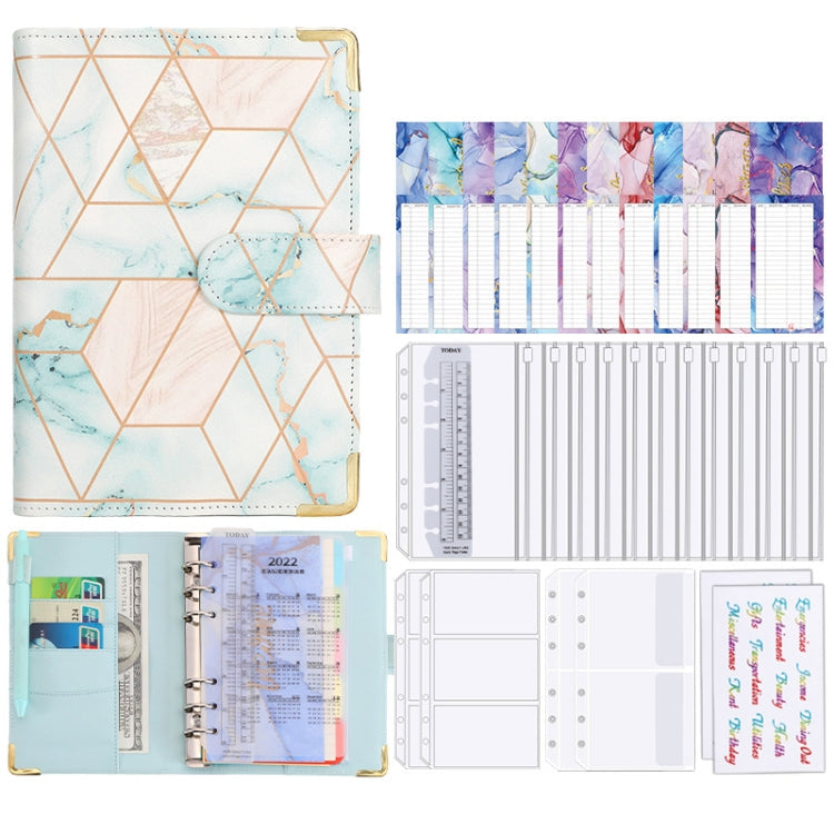 A6 Loose-leaf Notebook Budget Book Marbled Handbook,Style: Basic Model(Green)