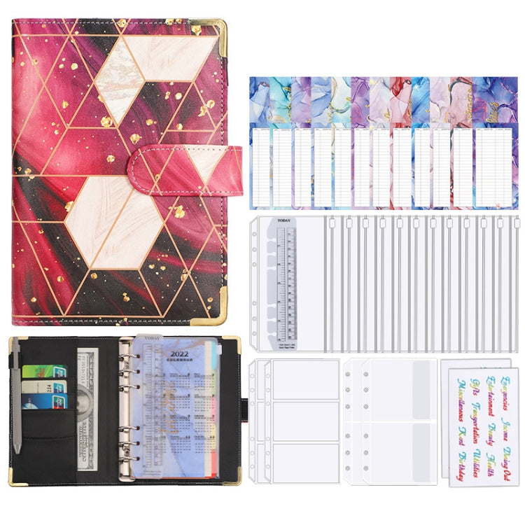 A6 Loose-leaf Notebook Budget Book Marbled Handbook,Style: Basic Model(Rose)