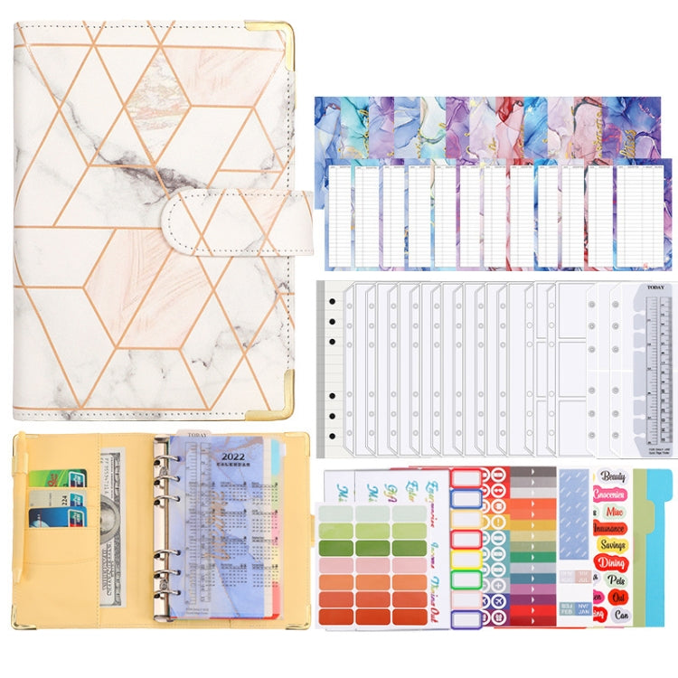 A6 Loose-leaf Notebook Budget Book Marbled Handbook,Style: Deluxe Model(Light Gray)
