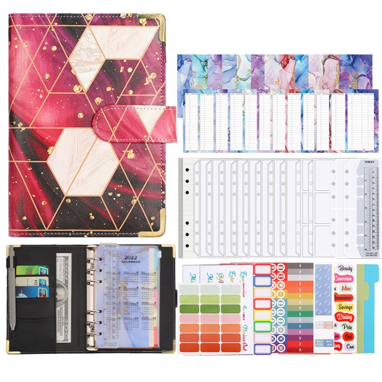 A6 Loose-leaf Notebook Budget Book Marbled Handbook,Style: Deluxe Model(Rose)