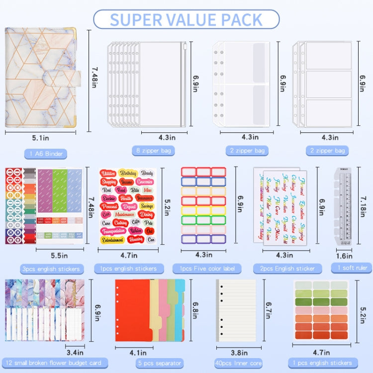 A6 Loose-leaf Notebook Budget Book Marbled Handbook,Style: Deluxe Model(Blue)